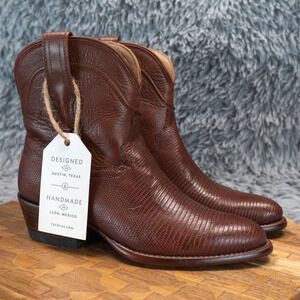 NEW Tecovas The Casey Leather Bootie Women Sz 7 B - Bourbon Lizard Dark Brown